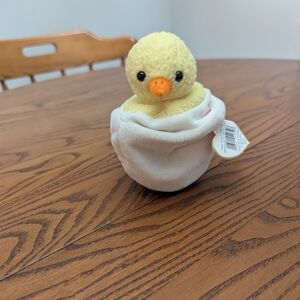 TY Plush Yellow Chick Coming Out Of Egg.  —  Bird Toy Eggbert.